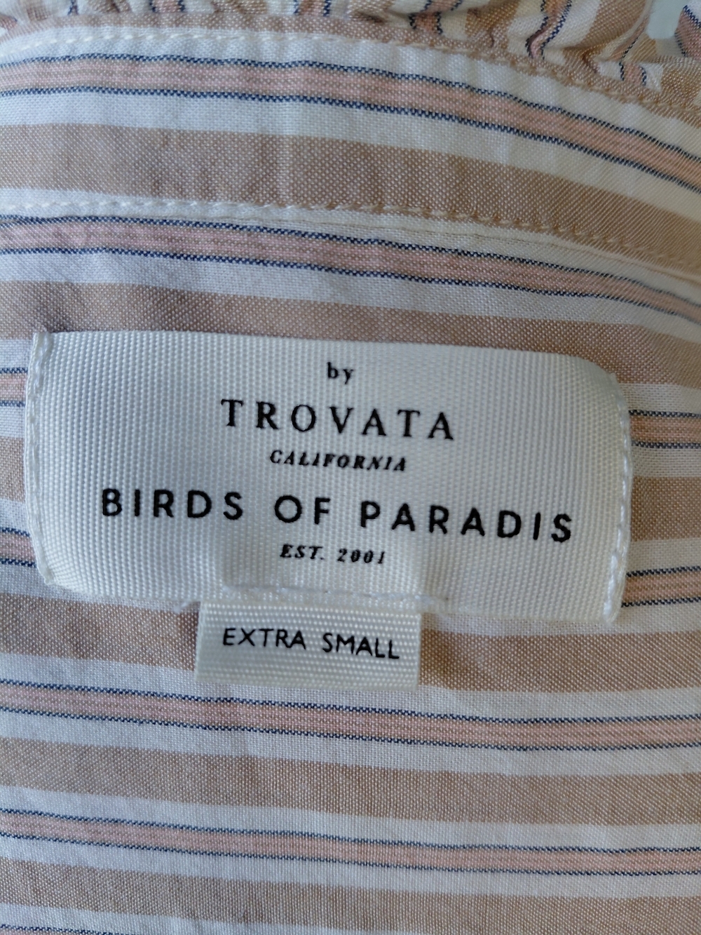 Trovata Birds of Paradis Striped Blouse XS Ruffle Collar Cotton Blend - Picture 5 of 10